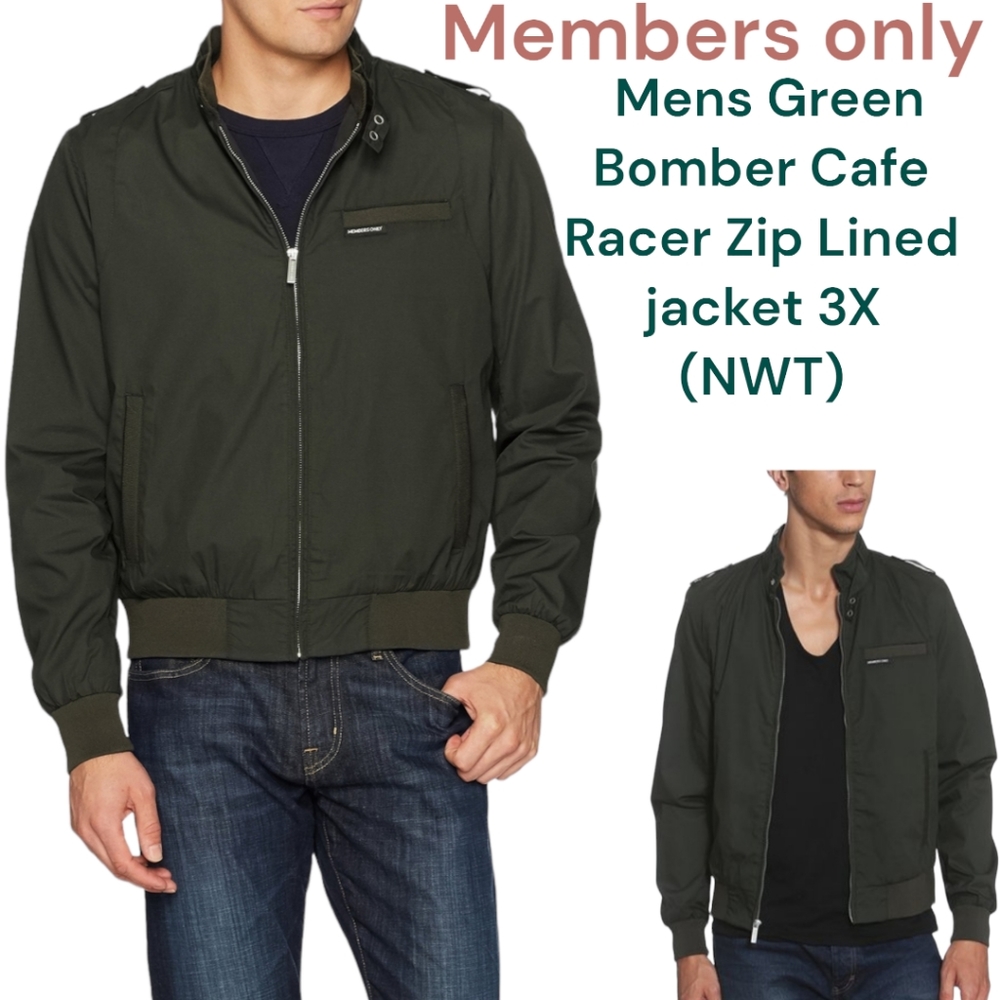 Members Only Mens Bomber Cafe Racer Zip Insulated lined jacket green coat 3X
